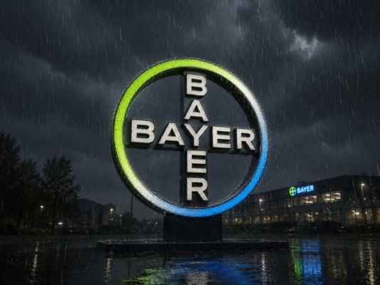 Bayer-Logo im Regen