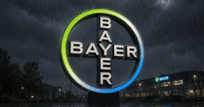 Bayer-Logo im Regen